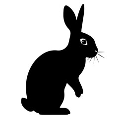 Black and white vector silhouette of a rabbit on white background
