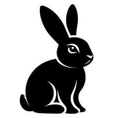 Black and white vector silhouette of a rabbit on white background

