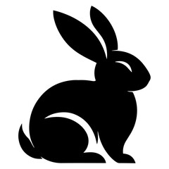 Black and white vector silhouette of a rabbit on white background
