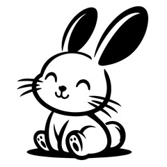 Black and white vector silhouette of a rabbit on white background
