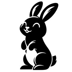 Black and white vector silhouette of a rabbit on white background
