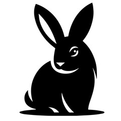 Black and white vector silhouette of a rabbit on white background
