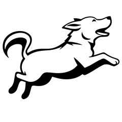 Black and white vector silhouette of a dog on white background
