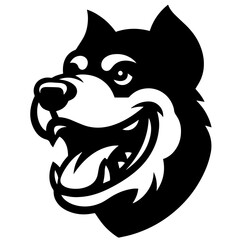 Black and white vector silhouette of a dog head on white background
