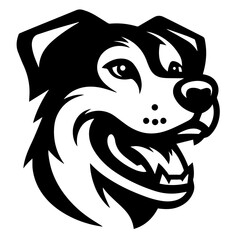 Black and white vector silhouette of a dog head on white background
