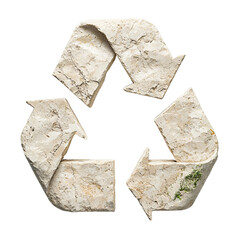 Png of Recycling symbol made from textured stone, representing sustainability and environmental consciousness.