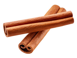 Two cinnamon sticks crossing on transparent background