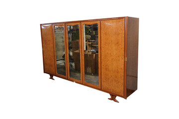 antique wooden cabinet  French Art Deco Cherry, Nickel and Marble Sideboard Credenza Cabinet