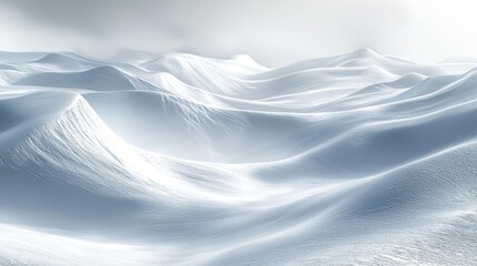 Serene Winter Landscape: Snow-Covered Hills Under a Misty Sky