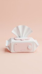 Tissue dispenser with tissues displayed on a pink background  