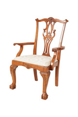 wooden chair isolated on white  Chippendale Style Vintage Custom Crafted Pair Ball & Claw Carved Armchairs 