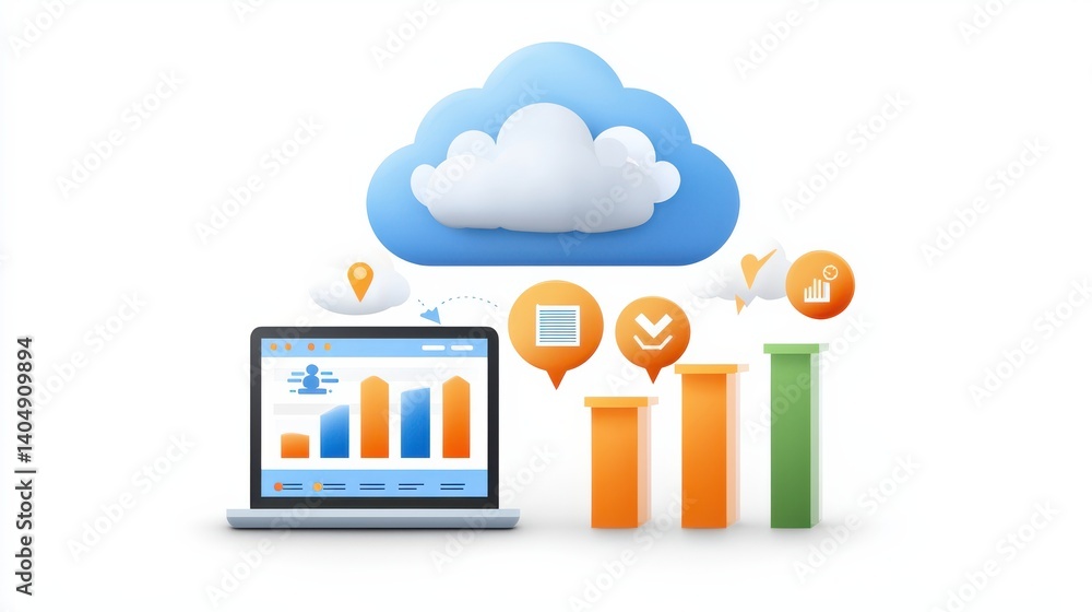 Poster digital transformation icons depicting cloud and data analytics online environment infographic viewp