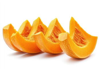 Freshly Cut Orange Melon Slices on White Background Perfect for Summer Fruit Recipes and Healthy Snacks