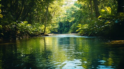 Obraz premium Stream Flowing Through Lush Green Forest Setting