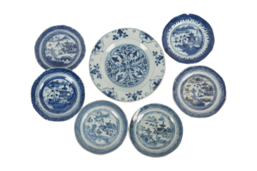 blue plate isolated on white  Chinese Style Blue and White Porcelain Ceramic Hanging Tray