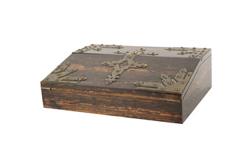 old wooden box isolated  Antique French Large Wood Box with bronze decoration