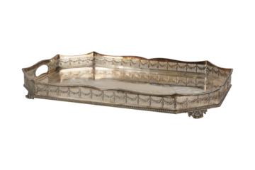 antique bed isolated on white  Sheffield England "kentshire" Adams Style Silver Plated Serving Platter Tray