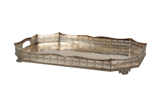 antique bed isolated on white  Sheffield England "kentshire" Adams Style Silver Plated Serving Platter Tray