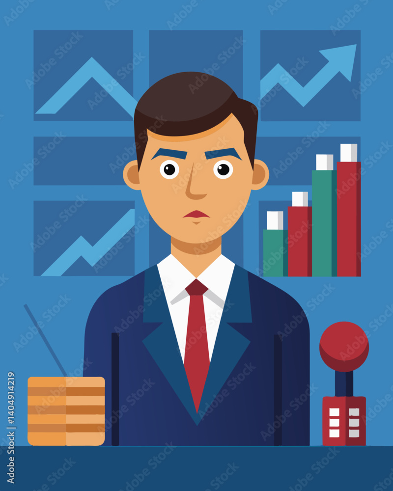 Poster a news anchor with a somber expression reporting on the ripple effect of the stock market crash on d