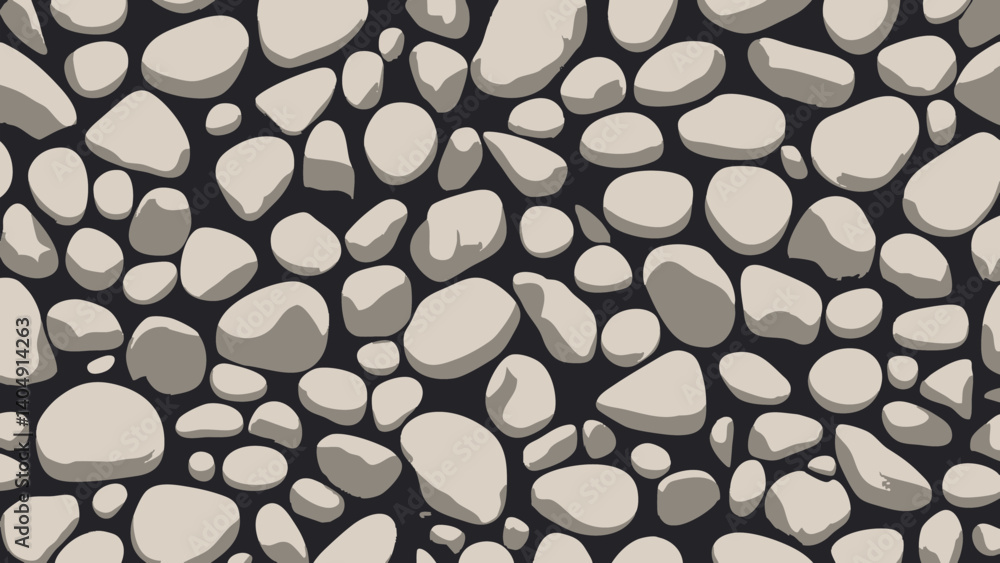 Aufkleber high-resolution texture of various smooth stones with diverse shapes and sizes on a dark background 