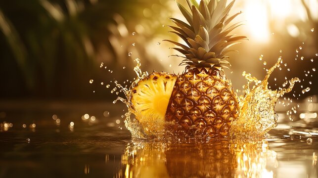 Golden Pineapple Splash in Tropical Sunlight