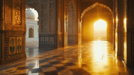 Golden hour bathes the Taj Mahal's interior in a warm, luminous glow