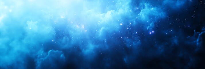Fototapeta premium Surreal cosmic nebula background with deep blues and purples, sparkling stars, and interstellar dust. High contrast, dreamy, and ethereal—perfect for sci-fi, fantasy, and creative projects.