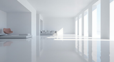 Fototapeta premium Serene Minimalist Interior: Light, Space, and Reflection AI Generated