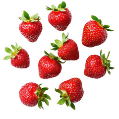 Fresh and vibrant strawberries arranged on a clean Transparent background perfect for culinary presentations, Multiple strawberries PNG background