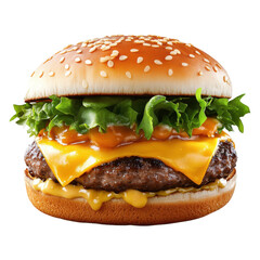 Juicy Cheeseburger with Sesame Bun Lettuce and Melted Cheese Delicious Fast Food Meal