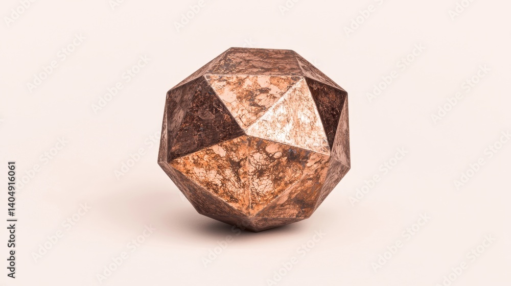 Poster a copper sphere with a rough texture and a geometric pattern.