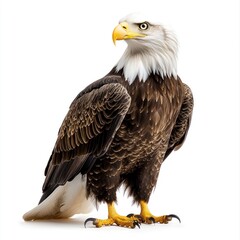 Obraz premium Majestic Bald Eagle with Striking White Head and Powerful Beak Perched Gracefully on a Log