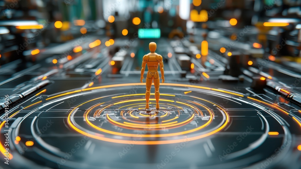 Poster digital interaction holographic icons in a futuristic environment gigapixel standard tech concept