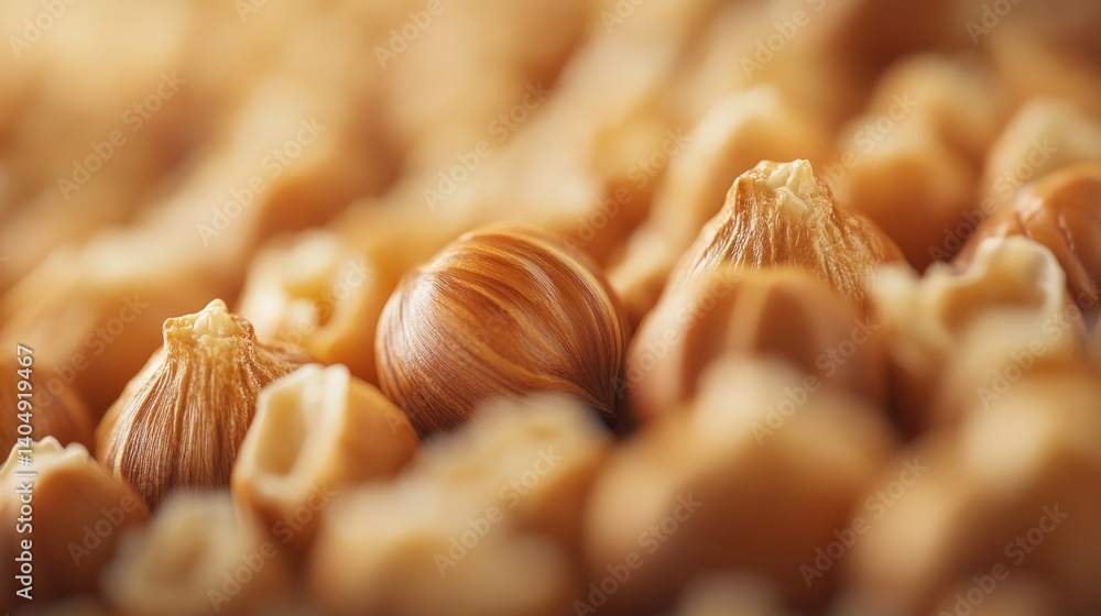 Poster close-up view of raw hazelnuts showing textured shells and natural tones in a detailed background of