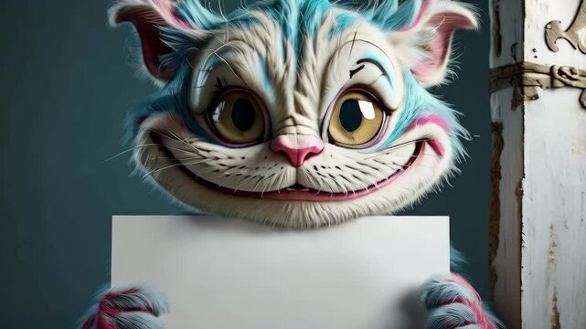 Cheshire cat with a sheet of white paper