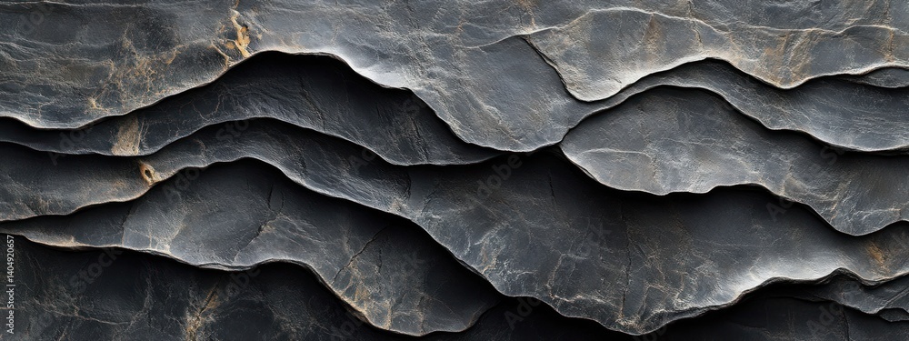 Poster textured dark slate layers with undulating patterns and natural veins for artistic and architectural