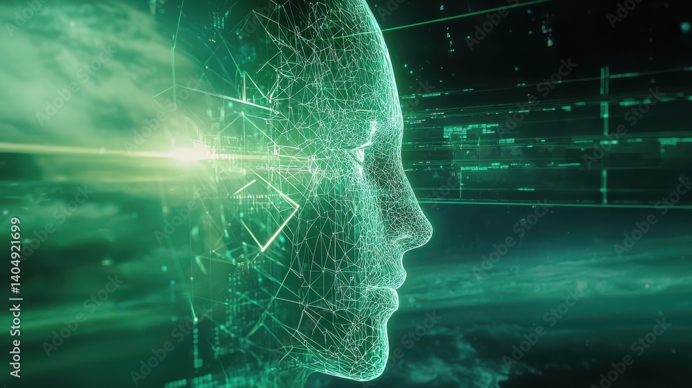 Poster digital disruption icons virtual space abstract art futuristic environment side view technology conc