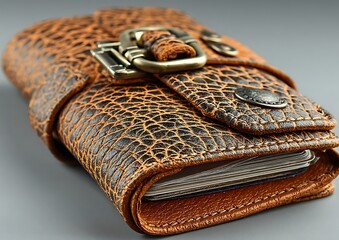Leather Wallet with Closeup.