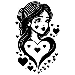 Black and White Lady with Heart Shape Silhouette