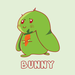Bunny character- green buuny wth orange carrot 