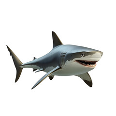Naklejka premium A sleek, 3D-rendered gray shark with a pointed snout turns to the right against a transparent background. Its dynamic pose captures your attention. (Transparent Background)