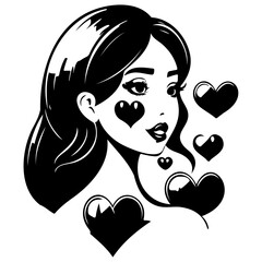 Glamorous Woman with Heart Accents Black and White