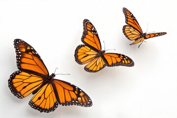 Fototapeta premium Monarch butterflies in flight on a white background. (Butterfly)