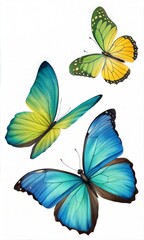 Colorful tropical butterflies with wings spread, flying and isolated on a white background. (Butterfly)