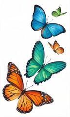 Set of vibrant tropical butterflies in various colors, isolated on white. (Butterfly)