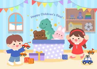 Fototapeta premium 남자아이방 일러스트