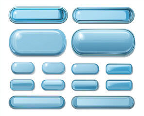 A collection of blue buttons placed on a clean white background