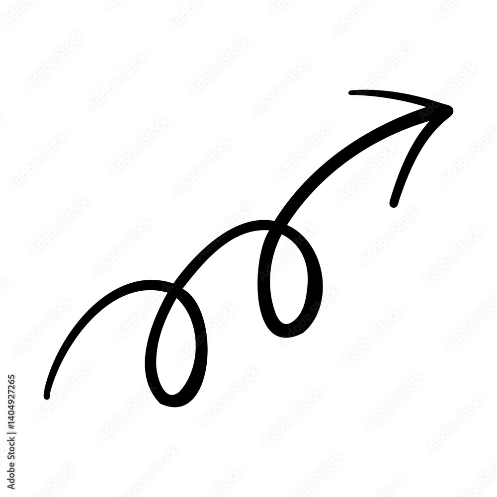 Aufkleber hand drawn black arrow with curved loops pointing upwards. a simple illustration for the concepts of