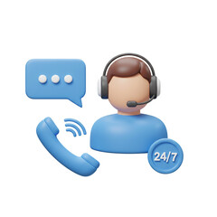 3D Illustration Providing customer support with phone and chat 24/7