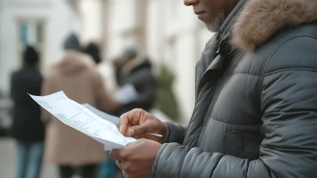 A person waiting in line at a free clinic in the chilly dawn